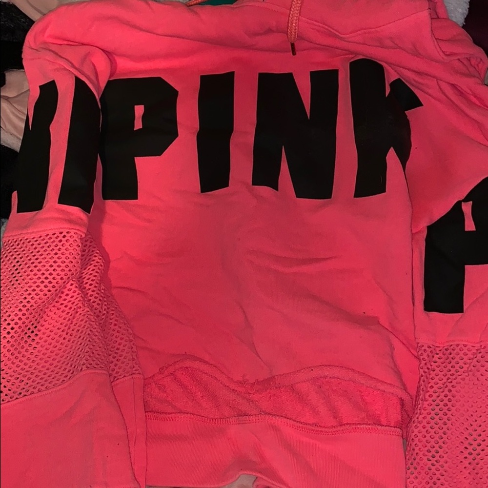 Victoria secret pink neon cropped hoodie sz small.